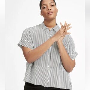 Everlane Stripped Silk Short Sleeve Square Shirt